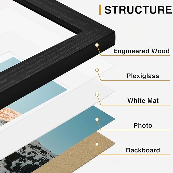 Vittanly Picture Frames Collage Wall Decor for Mounting or Tabletop Display, Gallery Wall Frame Set for Family, Multi Sizes Including 4pcs 8x10, 4pcs 5x7, 4pcs 4x6, Black