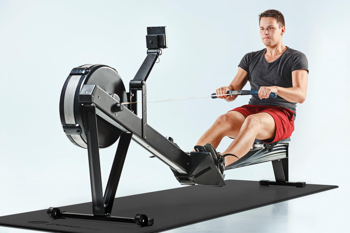 Powr Labs Rowing Machine Mat, Treadmill Mat for Carpet & Hardwood Floors - Rower Mat for Hydrow, Concept 2, Peloton Rower, Exercise Equipment, Gym Equipment