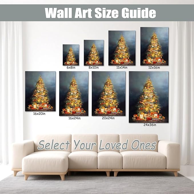 Vintage Books Christmas Tree Canvas Wall Art - Rustic Literary Still Life Framed Print for Cozy Winter Decor, Light Academia Christmas Wall Art, Unique Christmas Gifts & Festive Decorations