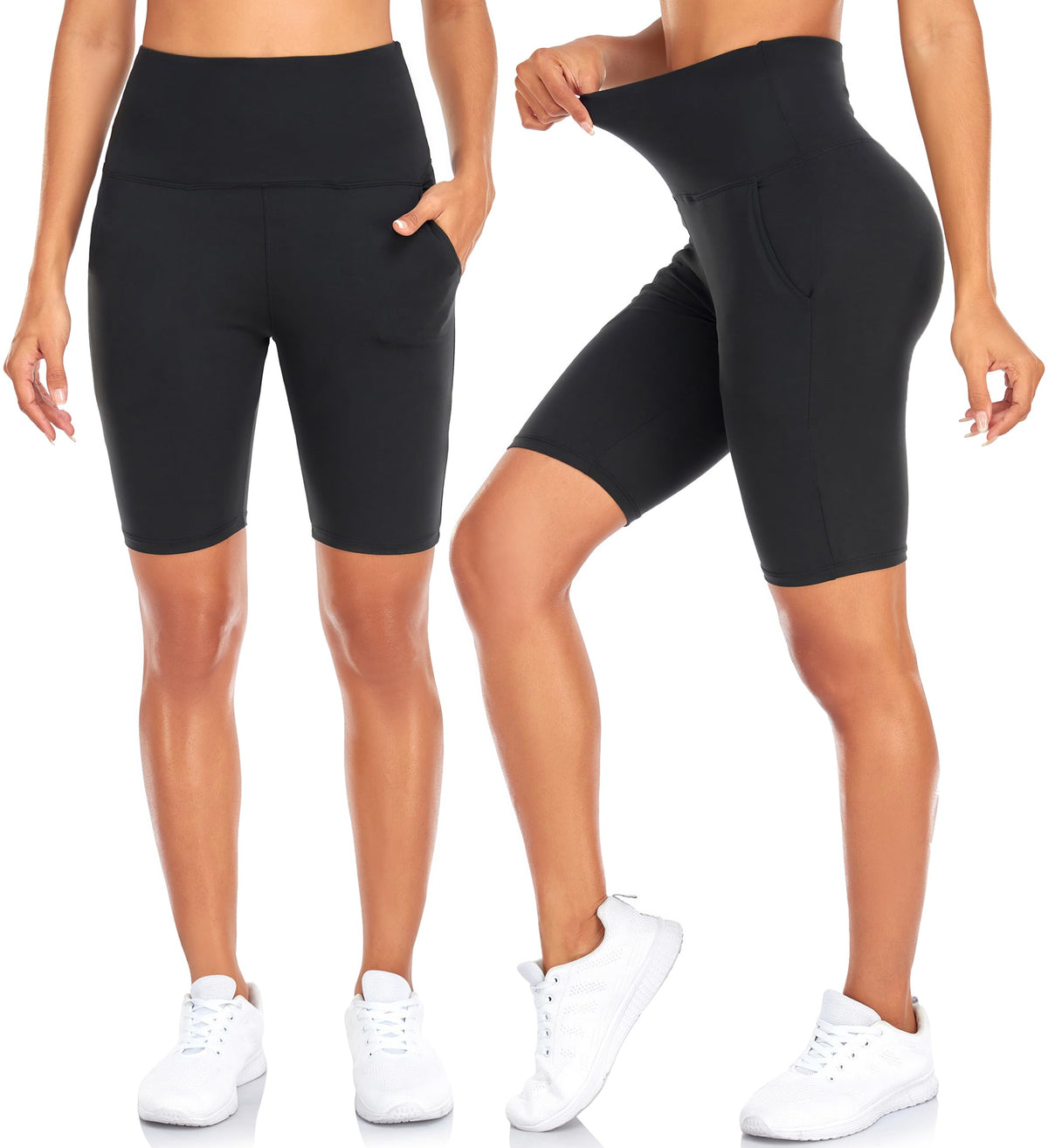 FULLSOFT 4 Pack Biker Shorts for Women – 8" High Waist Tummy Control Workout Yoga Running Compression Exercise Shorts with Pockets(4 Pack Black/Grey/Light Green/White,Large-X-Large)