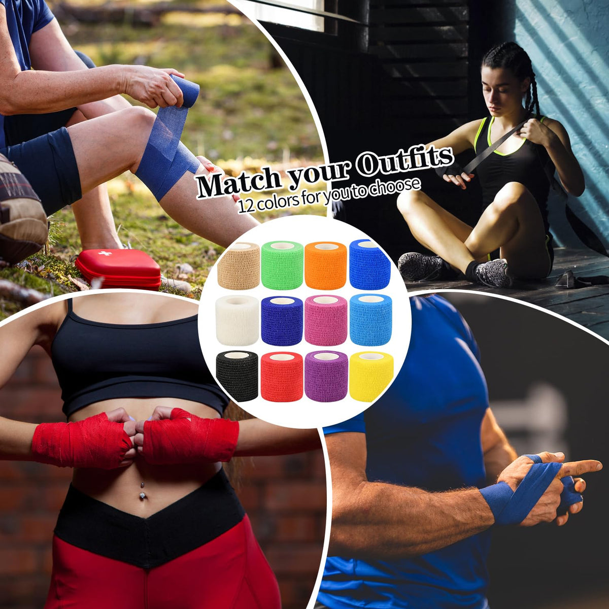 2" Self Adhesive Bandage Wraps, 6pcs Vet Wraps, Blue, 5 Yard Self Adherent Wraps for Sports, Wrist, Ankle and Swelling