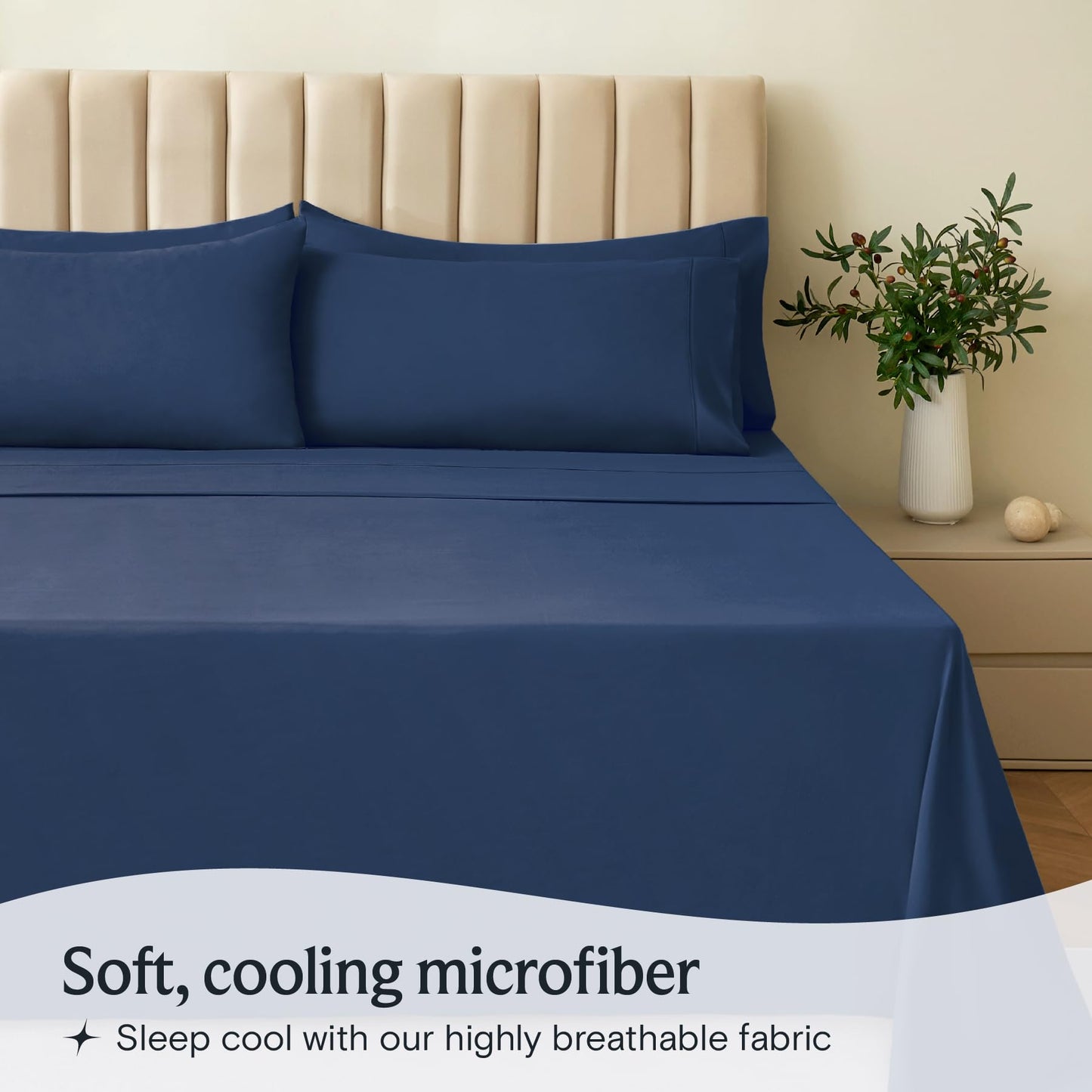 LuxClub Bed Linen Set, 6Pcs King Microfiber Sheets, Deep Pocket Cooling Breathable Hotel Bedding, Navy
