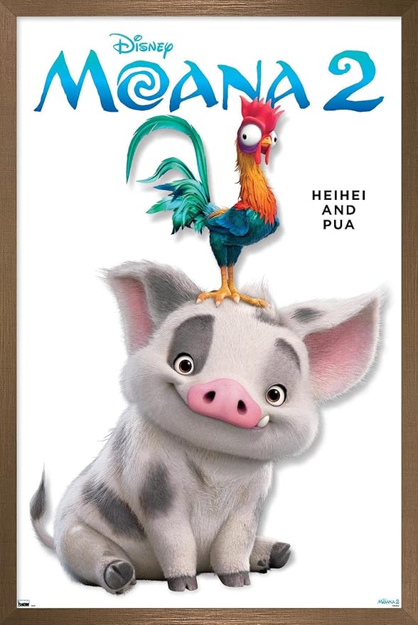 Disney Moana 2 - Heihei and Pua Feature Series Wall Poster, 34L" x 22.4W", Bronze Framed Version