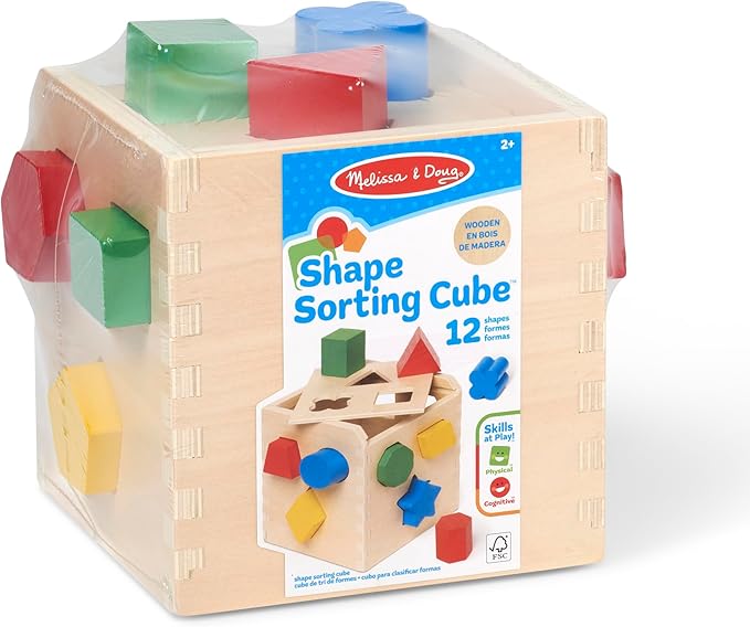 Melissa & Doug Shape Sorting Cube - Classic Wooden Toy With 12 Shapes
