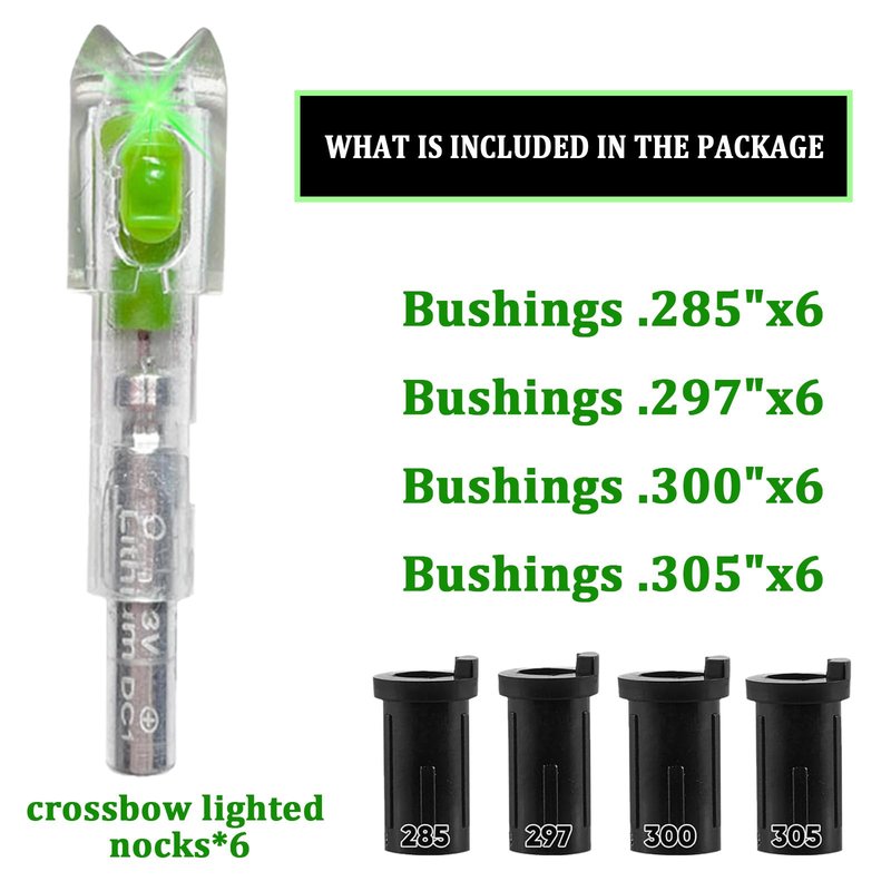 sntxmy 6-Pcs Crossbow Bolts Lighted Nocks Lights Up Automatically with Bushings for (.285/.297/.300/.305)