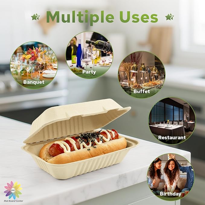 Mat Board Center Compostable Clamshell 9x6x3 Inch Hamburger 250 Count