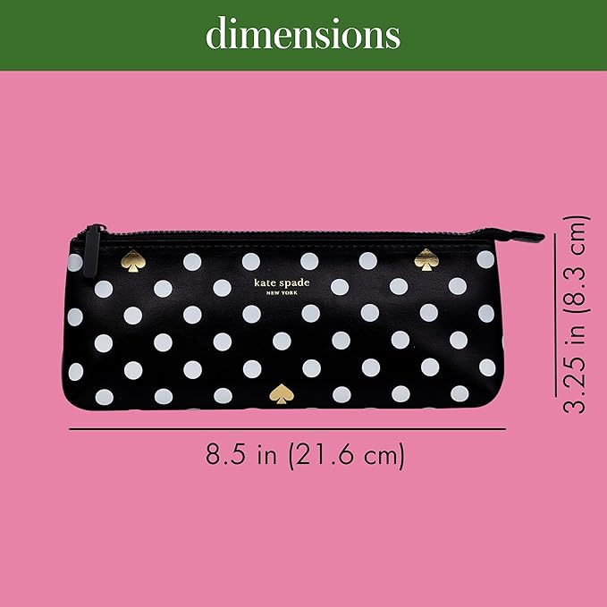 kate spade new york Pen and Pencil Case with Office Supplies, Zip Pouch Includes 2 Pencils, Sharpener, Eraser, and Ruler, Polka Dots (black/white)