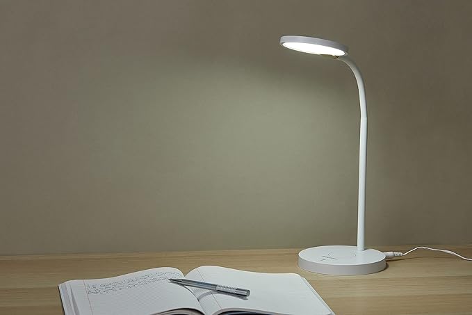 Bostitch Office LED Desk Lamp, Qi Wireless Charging, Dimmable, 3 Brightness Levels, Flexible, Quick Charging, Touch Power Control, White (LED2107-WHT)
