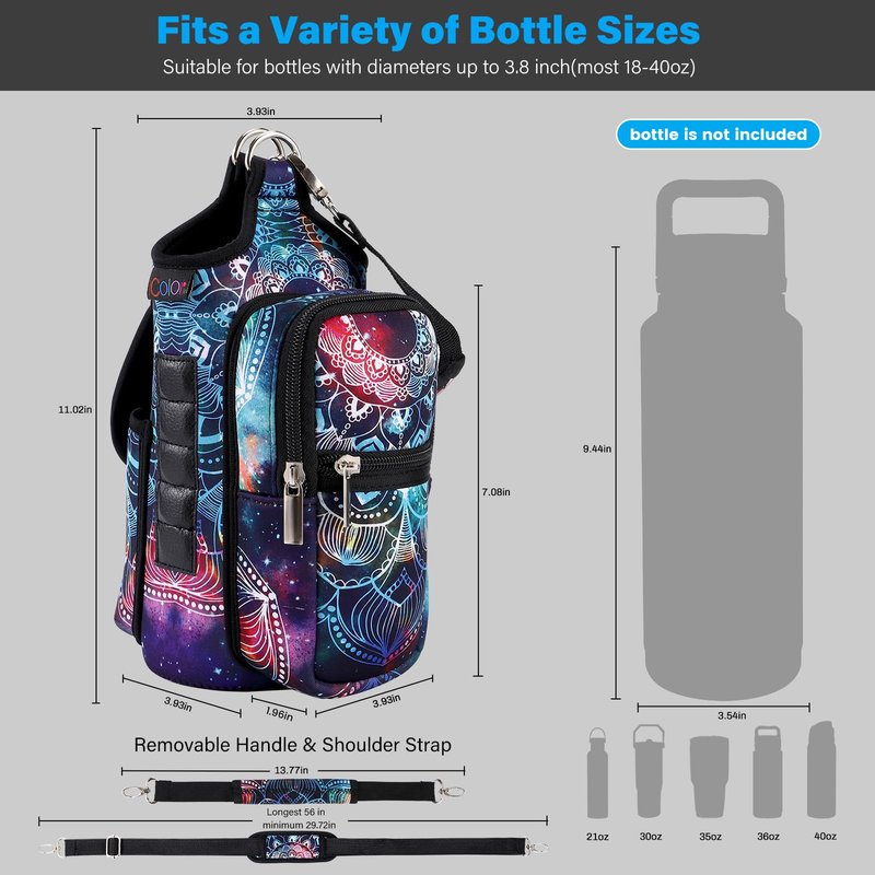 icolor Magnetic Gym Bag Water Bottle Carrier Holder with Phone Pockets & Shoulder Strap,5 Built-in Magnets Gym Bottle Pouch Sleeve,Magnetic Bag Gym Accessories Organizer for Men Women (Mandala)