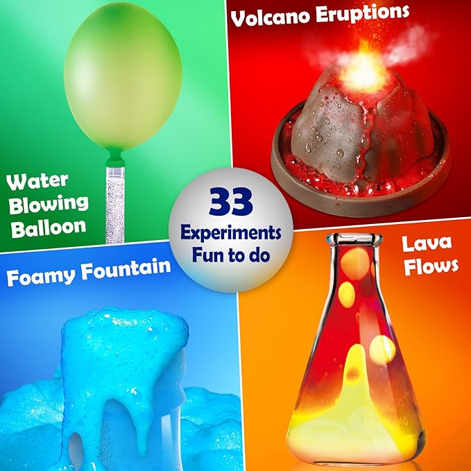 UNGLINGA 33 Experiments Science Kit for Kids, Science Project STEM Toys Gifts for Boys Girls Learning Educational Chemistry Set, Volcano Erupting, Scientis Kit