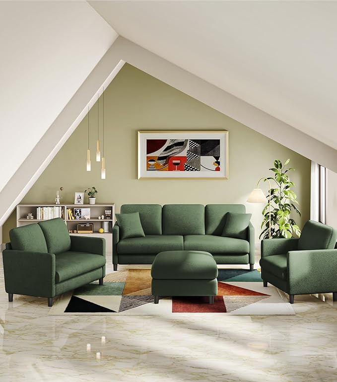 83" Couches for Living Room, Comfy Sofas for Living Room, Teddy Sofa Couch, Tool-Free Setup Loveseat Sofa, All-Wood Love Seat Couches, Small Couch 2 Pillows Included, Green