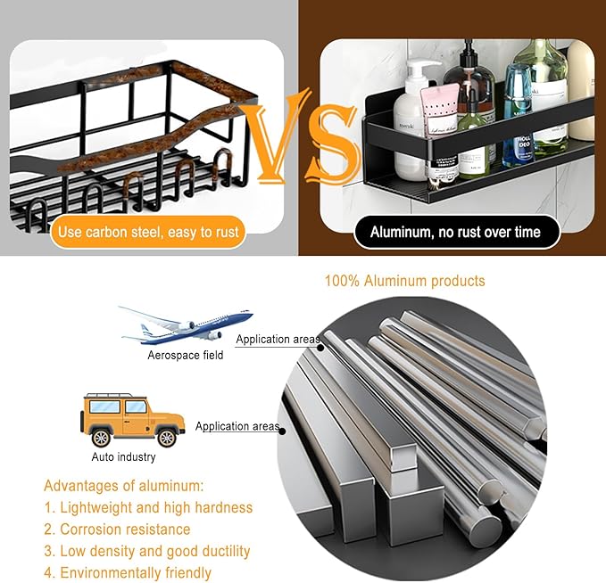 Shower Caddy,Shower Shelf 3 Pack - Bathroom Shower Shelf Rust-Proof Aluminum Adhesive Installation No Drilling Required, Suitable for Bathroom Storage and Home Decoration