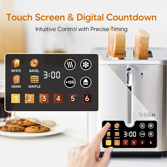 Trisiko Smart Touch Screen 2 Slice Toaster, Wide Slot,Stainless Steel