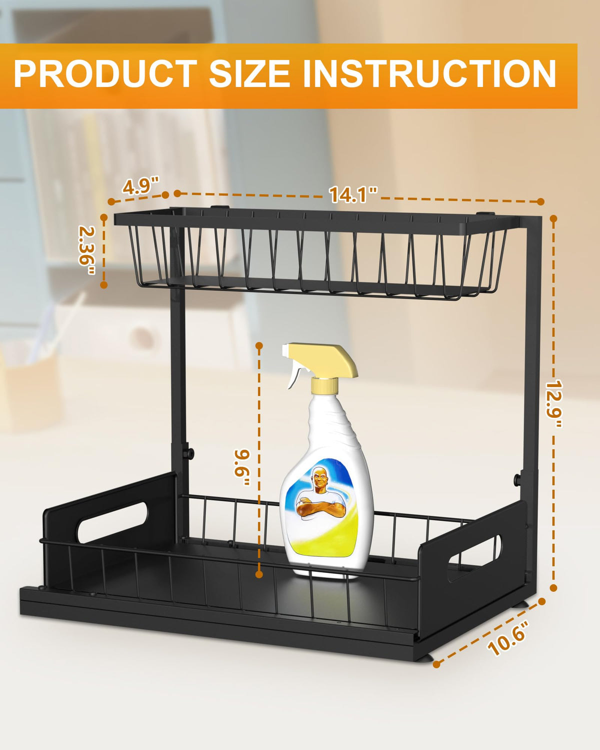 Mythinglogic Metal Under Sink Organizer and Storage, 2 Tier Under Sink Organizer, Pull Out Under Cabinet Organizer Shelf for Kitchen Bathroom and Laundry Room