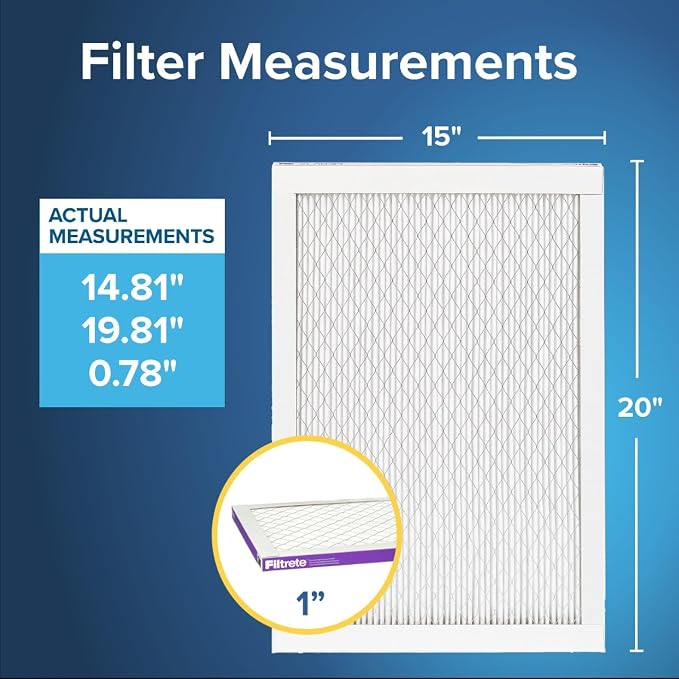 Filtrete 15x20x1 AC Furnace Air Filter, MERV 12, MPR 1500, CERTIFIED asthma &