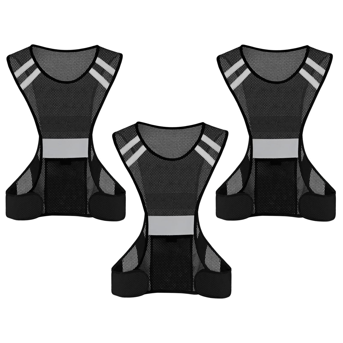 TCCFCCT Reflective Safety Running Vest for Men Women Running Gear for Walking at Night, 3 Pack Mesh Black, One Size