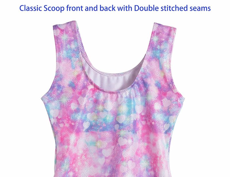 Domusgo Gymnastics Leotards for Girls 6-7 Years Old Puple Hearts Sparkly One Piece Tumbling Outfits