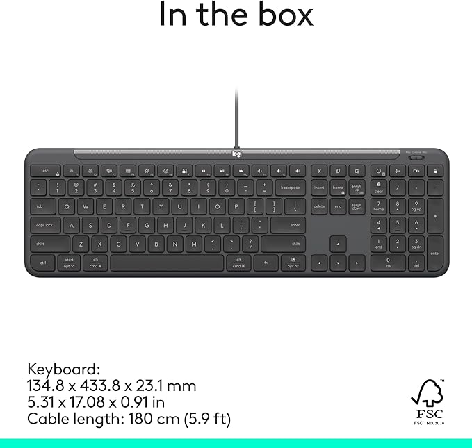 Logitech Signature Slim Wired K620 for Business, Full-Size Keyboard, USB-C Plug-and-Play, Laptop-Style, Scissor Keys, Windows/Mac/Chrome/PC/laptops - Graphite