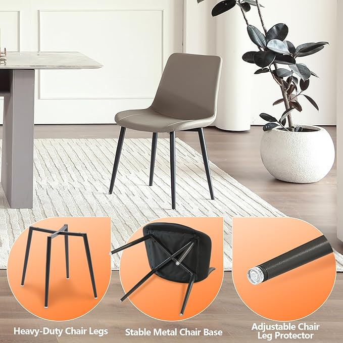 Leather Dining Chairs Set of 2, Mid Century Modern Faux Leather Kitchen & Dining Room Chairs, Comfortable Dinner Chair Kitchen Chairs for Restaurant Living Room, Cafe, Home (2, Young Colt)
