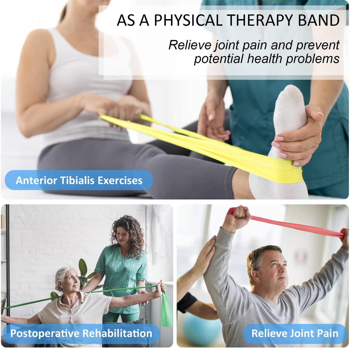 Resistance Bands for Physical Therapy, Bands for Working Out, Latex Free Elastic and Exercise Bands Set for Stretching, Suitable for Rehab, Yoga, Pilates, Gym, Home Exercise