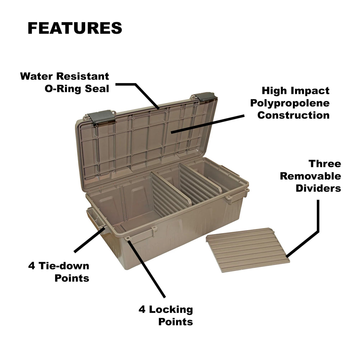 MTM ACDC30 Divided Ammo Crate Utility Box, Outdoor Gear & Tool Storage, Water- Resistant, Stackable, Snap Latch, 21"x11.2"x7.5", USA Made, Dark Earth