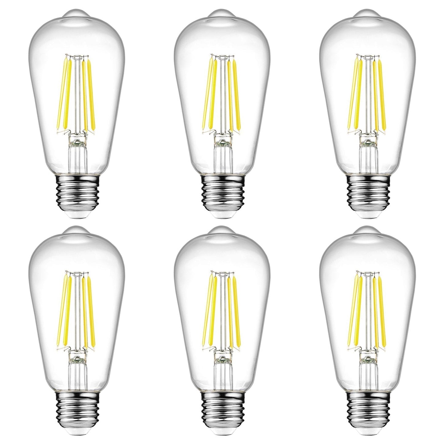 Ascher Vintage LED Edison Bulbs, 6W, Equivalent 60W, Non-Dimmable, High Brightness Cool White 4000K, ST58 Antique LED Filament Bulbs with 80+ CRI, E26 Medium Base, Clear Glass, Pack of 6
