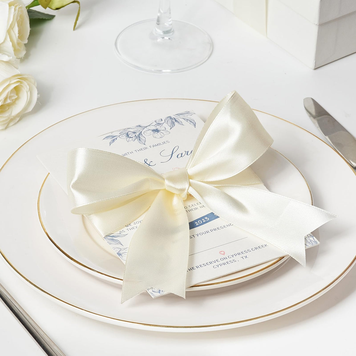 Mauproy 1-1/2 Inch Wide Ivory Satin Ribbon, 50 Yards Solid Polyester Fabric Ribbon for Roses Making, Gift Wrapping, Flower Bouquets, Wedding Decorations, Handmade Crafts