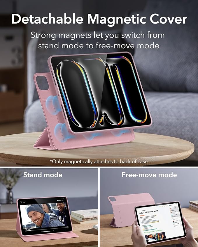 ESR for iPad Pro 13 Inch Case (M5/M4) 2025/2024, Removable Magnetic Cover, Vertical Stand, Fully Supports Pencil Pro and Pencil(USB-C), Rebound 360 Series, Pink