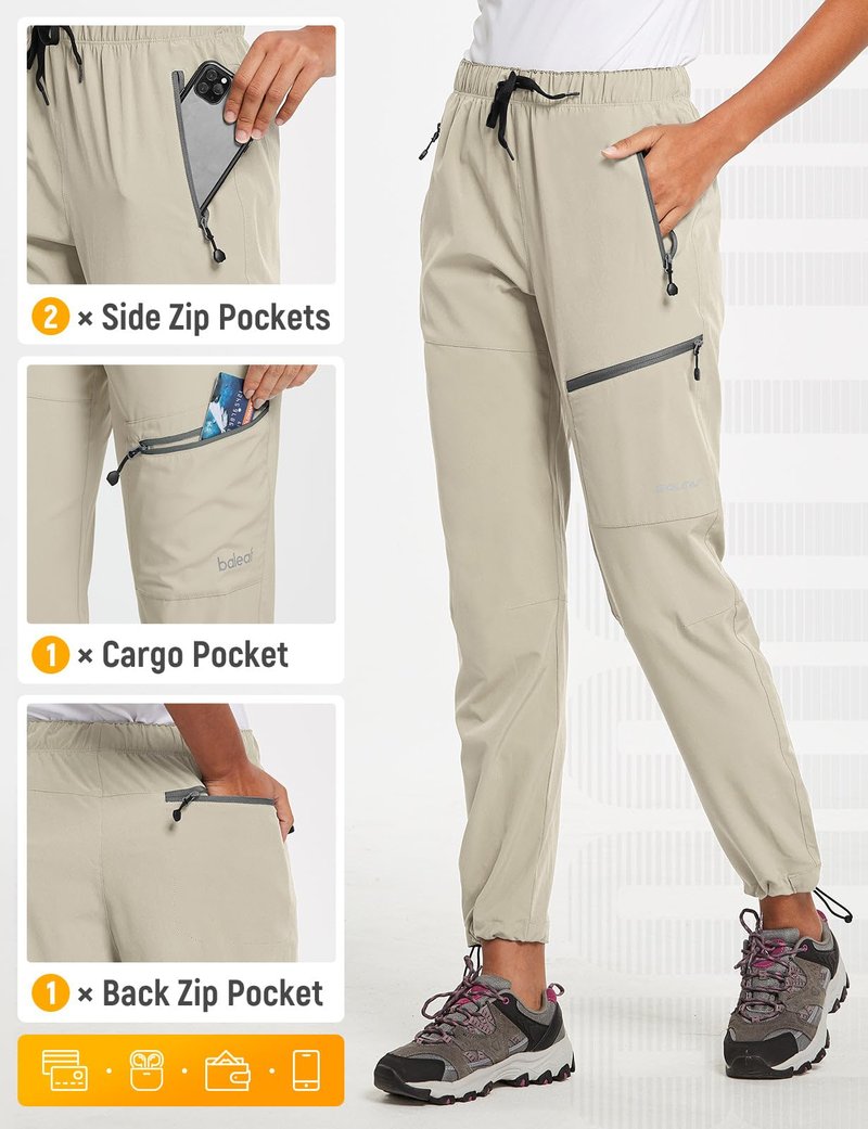 baleaf Women's Hiking Pants Quick Dry Lightweight Water Resistant Stretch Cargo Pants with Zipper Pockets Travel Camping 29''-Army Green 3XL