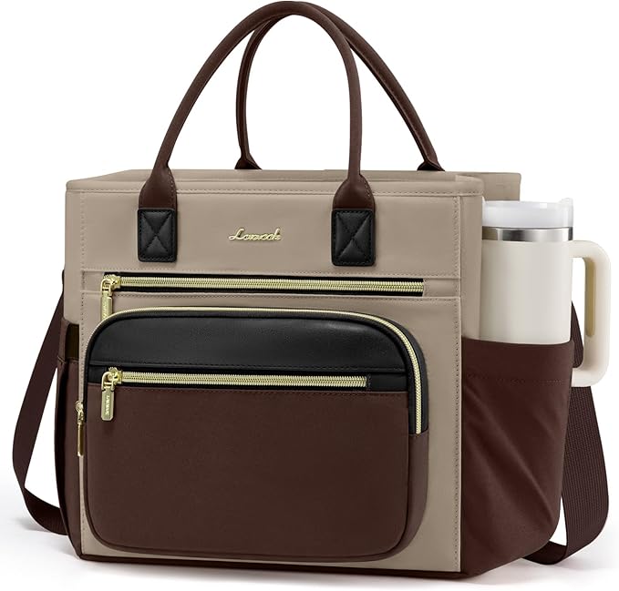 LOVEVOOK Insulated Lunch Bag Women,Wide Opening Adult Lunch Box Women,Leakproof Cooler Bag for Work Picnic Beach Family College,Lunch Teacher Tote Bag with Adjustable Shoulder Strap and Cup Holder