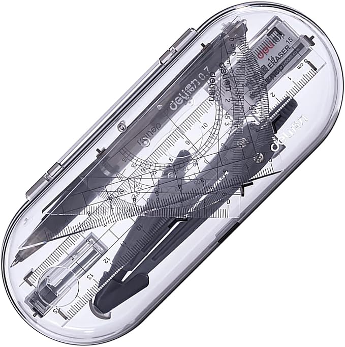 Compass Geometry Tool Protractor and Compass Geometry Set Kit Drawing Compass Math Metal Compass Drafting Tools with Carry Box for Geometry Measuring Drafting School Office Supplies
