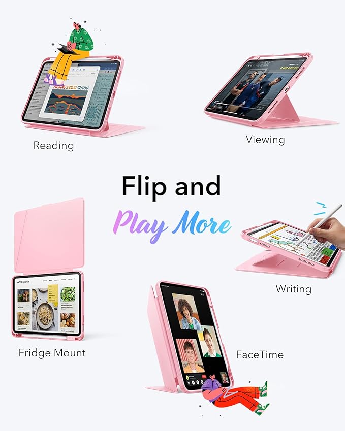 ESR for iPad A16 Case, iPad 11th/10th Generation Case (2025/2022), Vertical Stand Cover, Multi Stand Angles, Ultra-Stable Cover with Pencil Holder, Flip Series, Pink | (2025/2022), Multi Stand Angles, Ultra-Stable Cover, with Pencil Holder, Pink