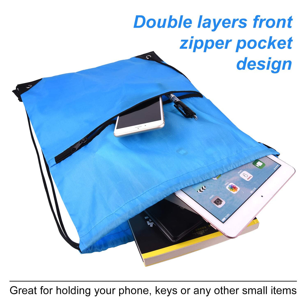 KUUQA 12Pcs Drawstring Bag Sports Gym String Backpack Bulk Cinch Bag Sackpack with Zipper for School Yoga Sport Gym Traveling