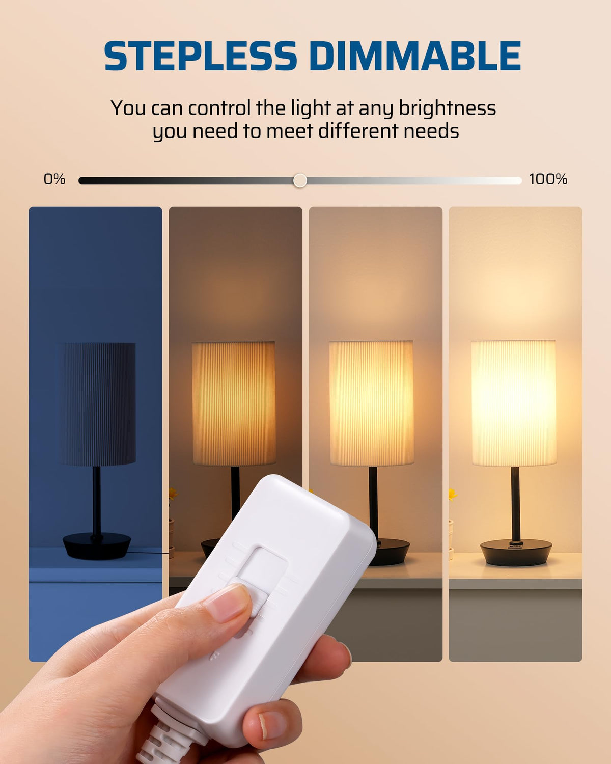 DEWENWILS Plug in Dimmer Switch for Lamp, Table Lamp Dimmer for Dimmable LED/CFL Lights and Incandescent Bulbs, Full Range Slide Control, 5 ft Extension Cord, White