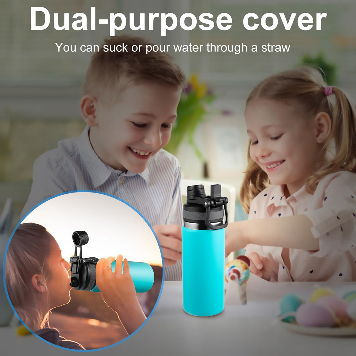 Hydro Flask Wide Mouth Lids - Chug Lid Replacement Sport Cap for 16, 20, 24, 32, 40 OZ (Black+White)