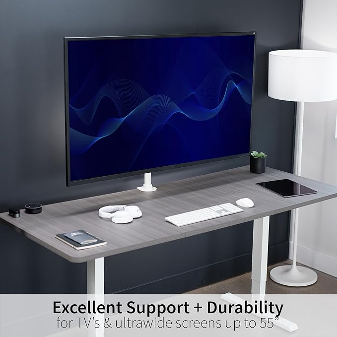VIVO Ultra Wide TV Desk Mount for up to 55 inch Screens Weighing 66 lbs, Full Motion Height Adjustable Single Television Stand, White, STAND-V155CW
