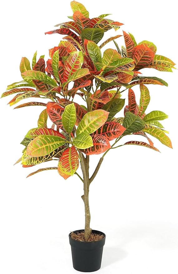 CAPHAUS 42 Inch Artificial Croton Tree Potted Plant - Realistic Faux Tropical Plant with UV Resistance, Low Maintenance Indoor Outdoor Decor for Front Porch, Patio, Houseplant