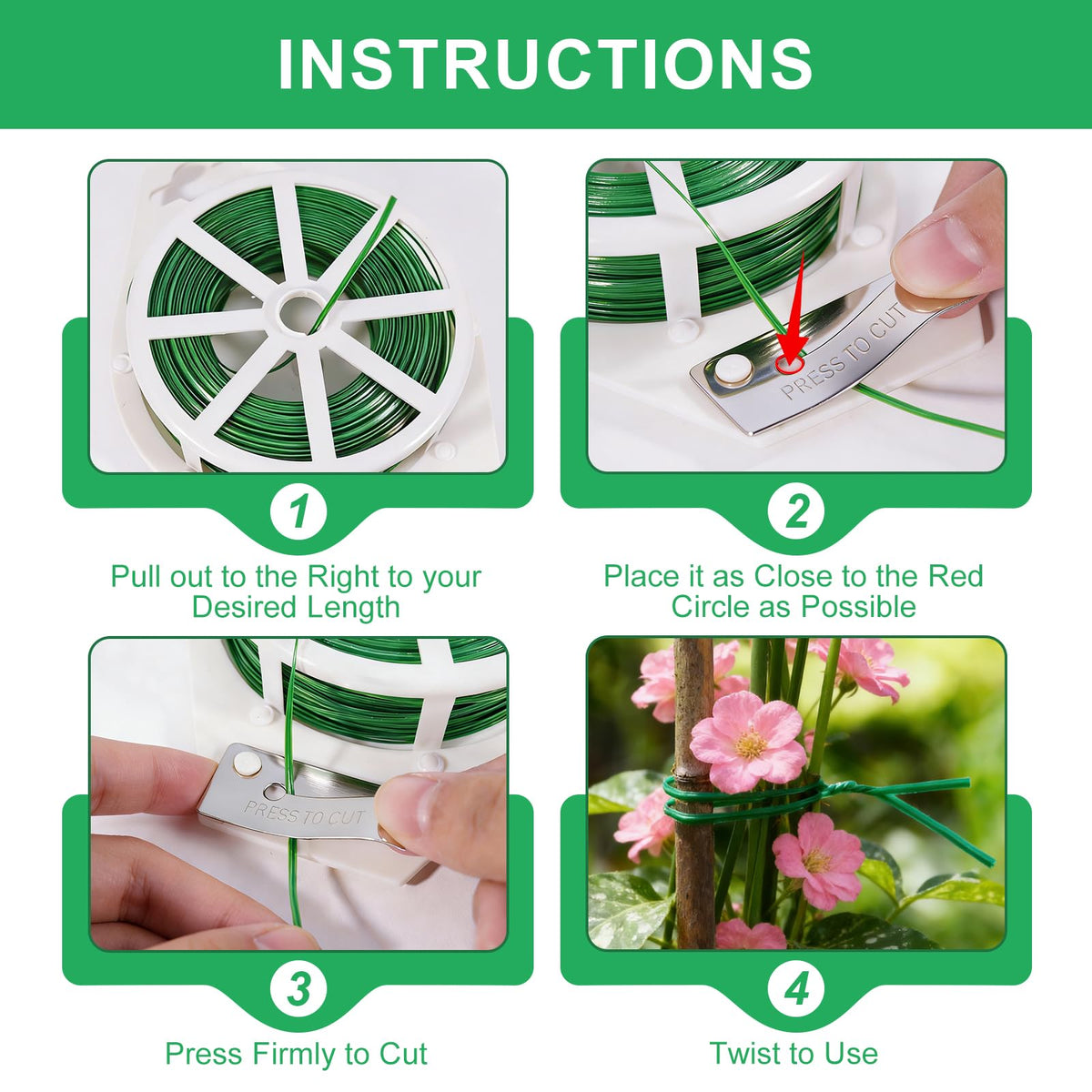 LBOKLING 2 Pack Twist Ties, 525 Feet (160m) Sturdy Garden Plant Ties with Cutter, Rustproof & Flexible Garden Ties for Plant of Gardening, Indoor & Outdoor Home and Office Use (Green)