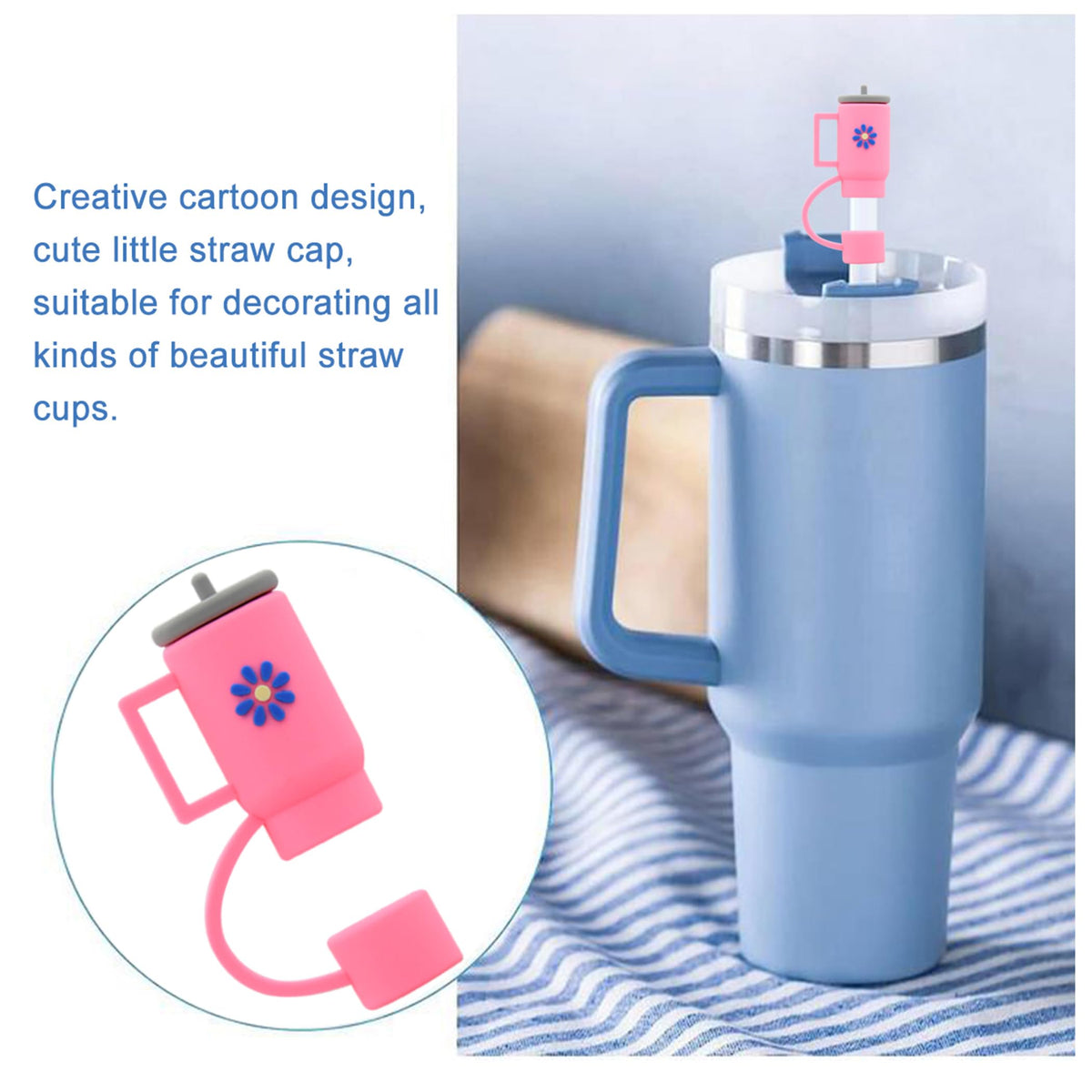 Meitesti Cover Cap for Stanley Cups, Topper Compatible with 30 & 40 Oz Tumblers, Reusable Dust-Proof Silicone Lids, Drinking Straw Covers, 6pcs All Pink