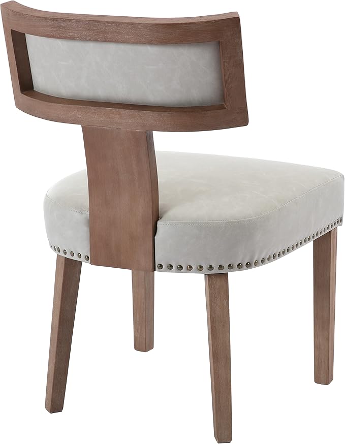 Mid Century Modern Dining Chairs Set of 4, Farmhouse Dining Chairs with Nailhead Trim, Faux Leather Upholstered Dining Room Chairs Kitchen Chairs with Wood Legs, Grey