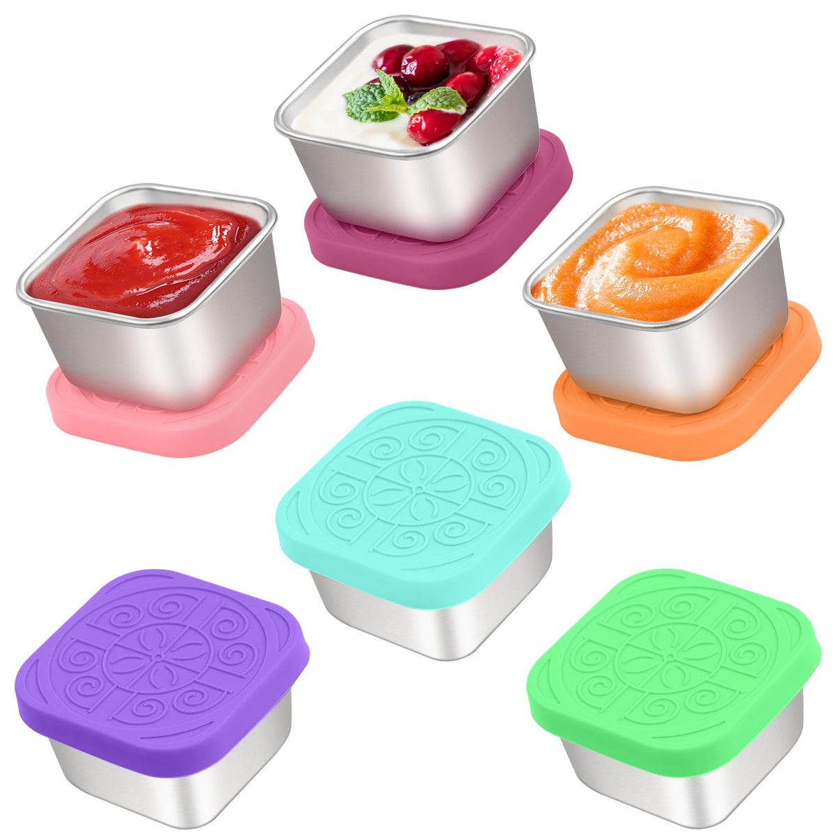 6x1.6 Oz Salad Dressing Containers With Lids, Small Leakproof Reusable Stainless Steel Salad Dressing Container To Go For Lunch Boxes,Sauce containers, Picnics,Travel Meal Prep And Kitchen Storage.