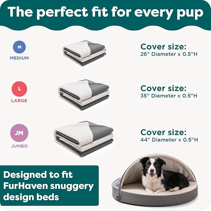Furhaven Replacement Dog Bed Cover Sherpa & Suede Snuggery, Machine Washable - Gray, 35-inch