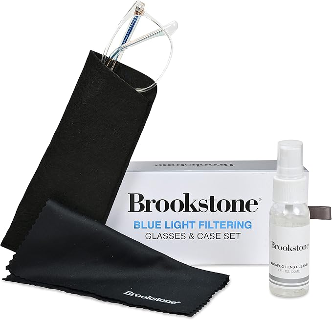Brookstone Blue Light Blocking Glasses For Women and Men Computer Gaming Eye Protection UV Blocker With Pouch Cloth and Spray