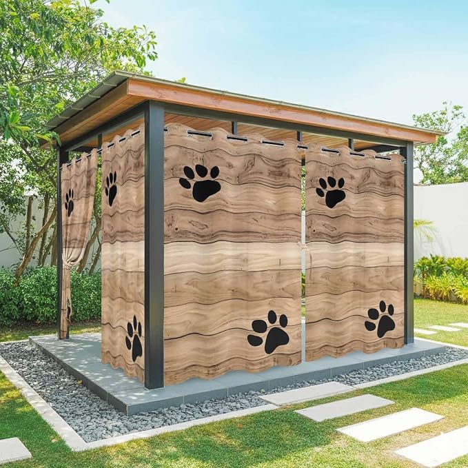 Wood Grain Outdoor Curtains for Patio Claws Animals Wooden Brown Waterproof