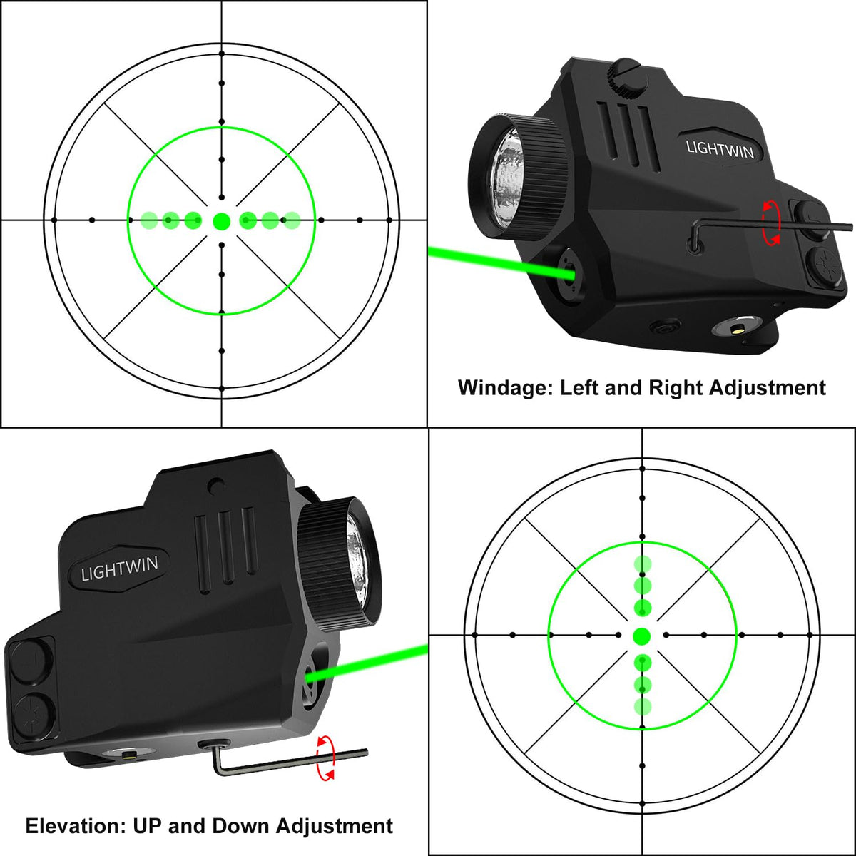 Magnetic Rechargeable 500 Lumens Pistol Light Laser Combo, Green Laser Beam, Strobe & Steady Function for Tactical Flashlight with Picatinny Rail
