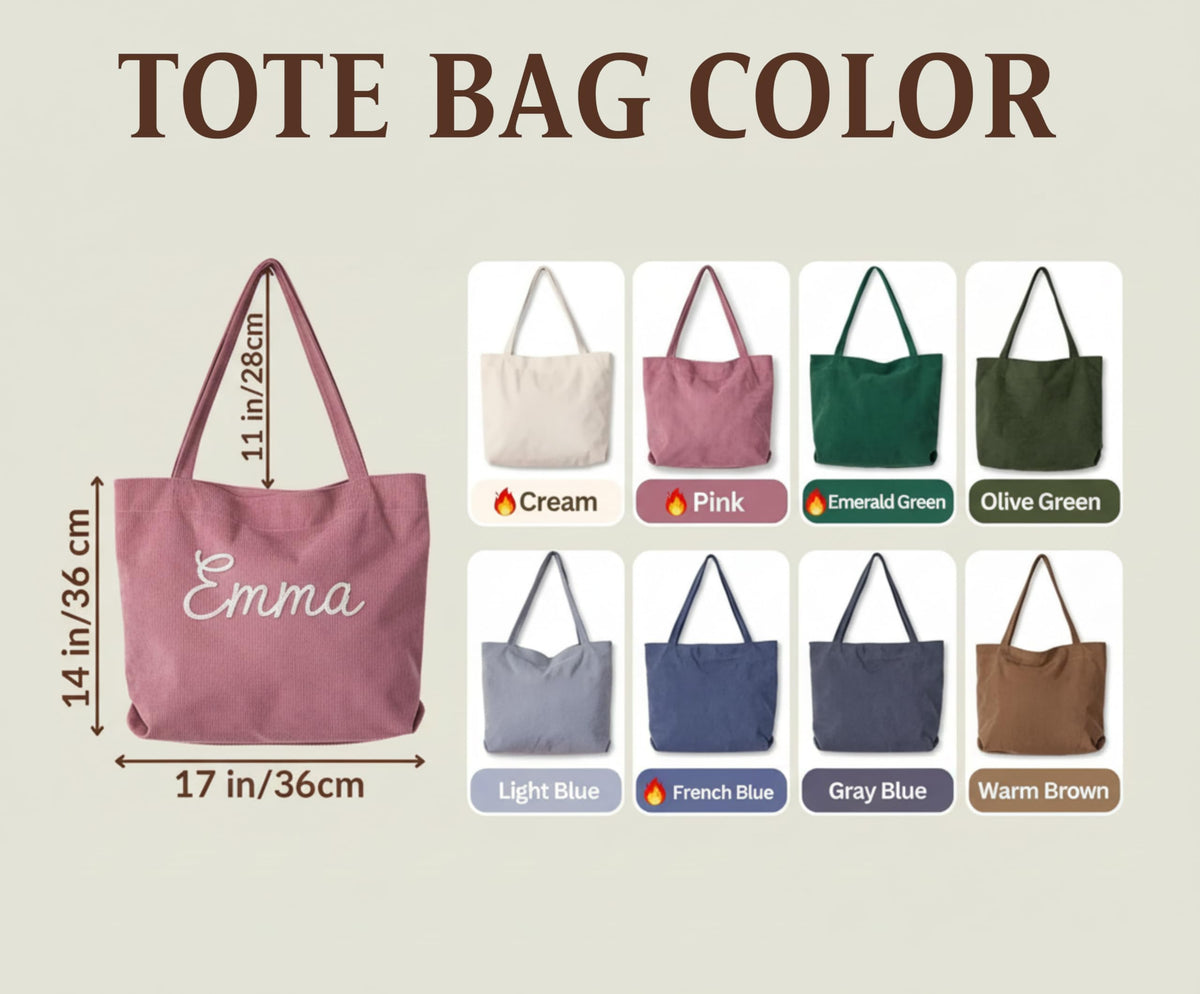 HASAWIN Personalized Embroidered Corduroy Tote Bag - Bridesmaid Gift, Custom Name Tote Bag, Everyday Essential & Weekender, Christmas Gift for Her