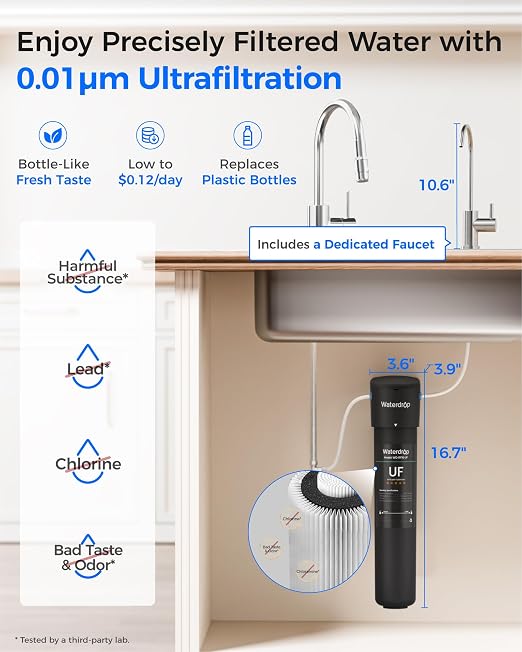 Waterdrop 15UB-UF 0.01 μm Ultra Filtration Under Sink Water Filter System