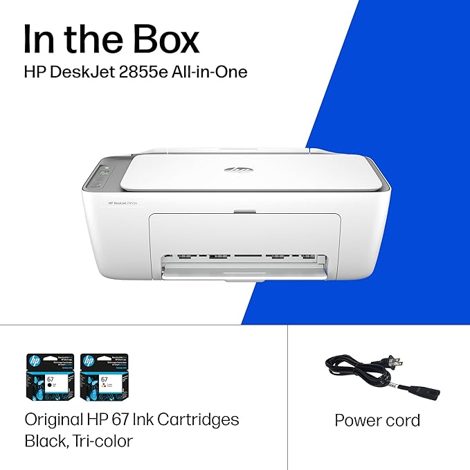 HP DeskJet 2855e Wireless All-in-One Color Inkjet Printer, Scanner, Copier, Best-for-home, 3 months of Instant Ink included, Single-band Wi-Fi connectivity (588S5A)