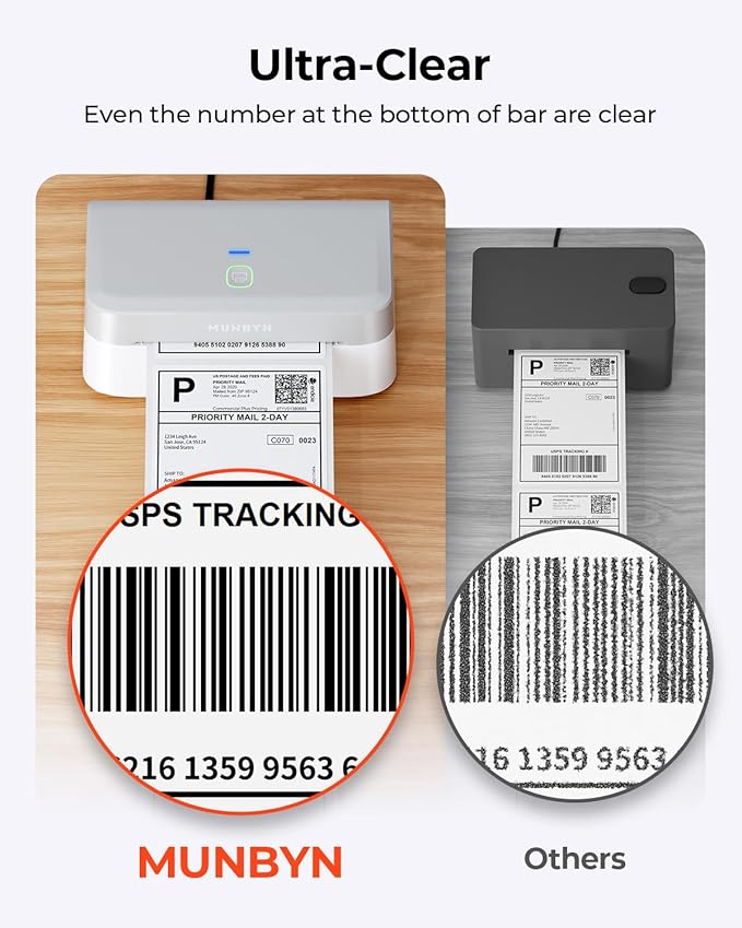 MUNBYN RW403B Bluetooth Shipping Label Printer+4"x6" Direct Thermal Shipping Labels