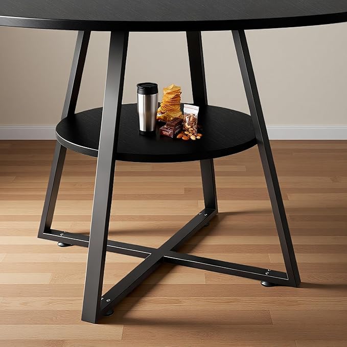 47" Round Dining Table for 4, Kitchen Dining Table with Storage, Wood Circle Dinner Table, Space Saving Dining Room Furniture for Kitchen, Living Room